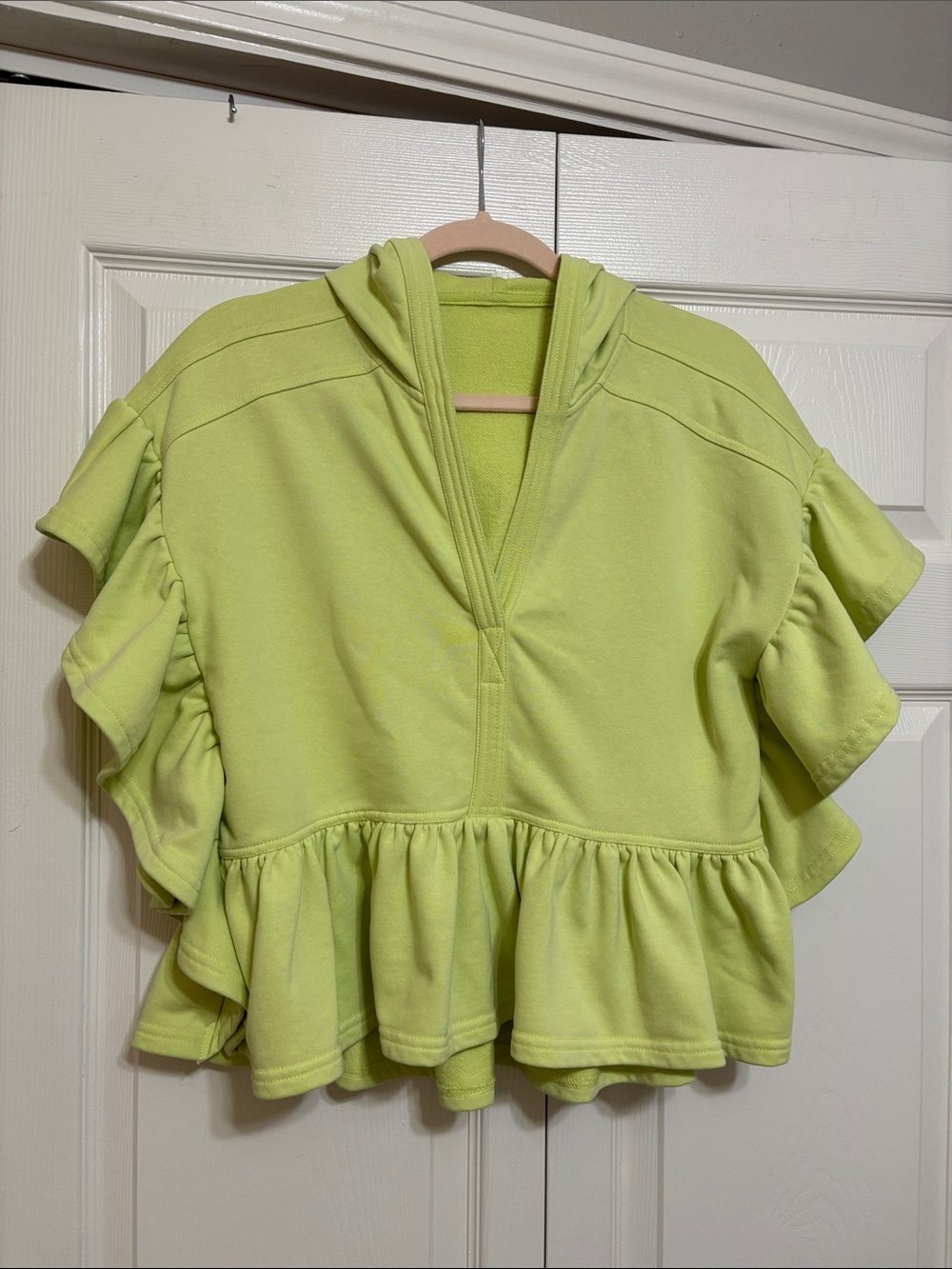 Ruffle Peplum Hoodie in Lime Green -  Sweatshirt Material LIKE NEW